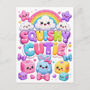 Quetschige Süße Kawaii-Häschen Regenbogenwolken Feiertagspostkarte