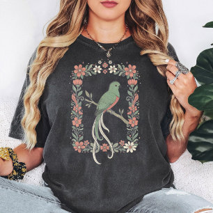 Quetzal-Vogel-Blumen-Rechteck T-Shirt