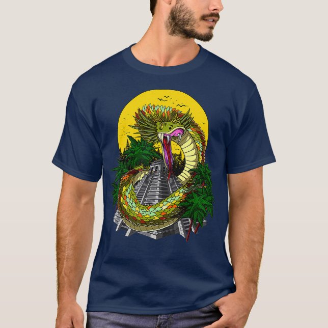 Quetzalcoatl Aztec God Alcient Mayan Pyramids T-Shirt (Vorderseite)