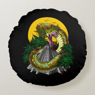 Quetzalcoatl Aztec Snake Rundes Kissen