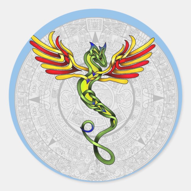 Quetzalcoatl Runder Aufkleber (Vorderseite)