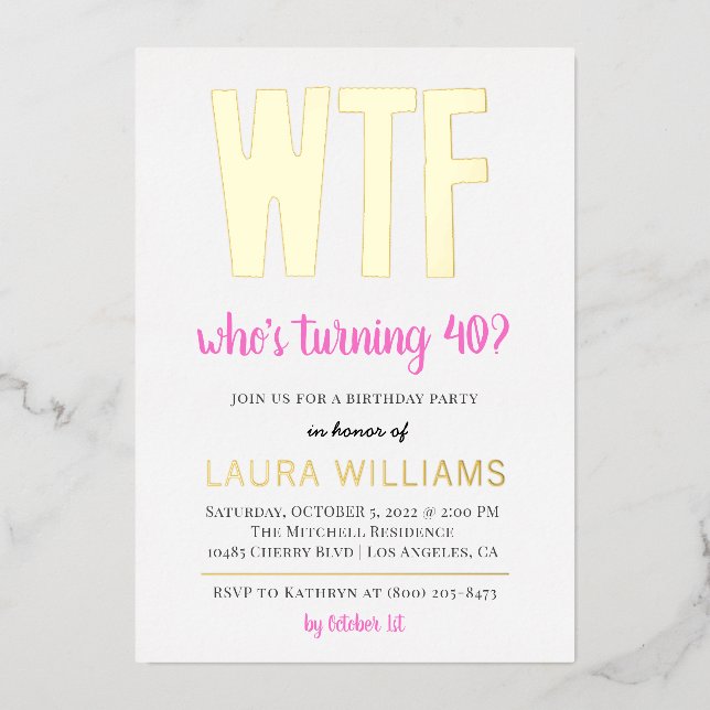 Qui a 40 ans ? Invitation Anniversaire Foil Inv (Recto)