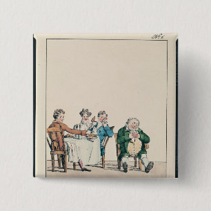 Qui dort dine', Karikatur eines Mannschlafens Button