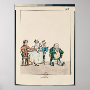 Qui dort dine', Karikatur eines Mannschlafens Poster
