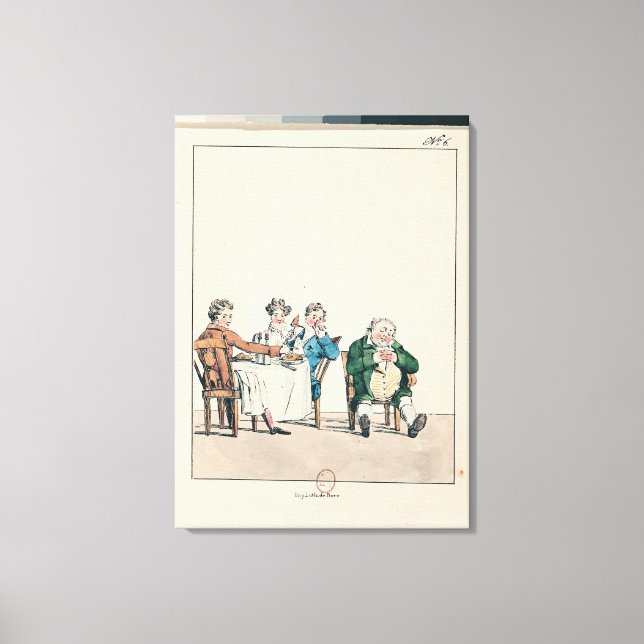 Qui dort dine', Karikatur eines schlafenden Mannes Leinwanddruck (Vorderseite)