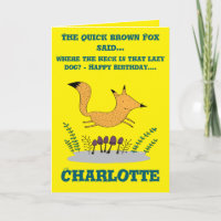 Quick Brown Fox und fauler Hund Falten Geburtstag