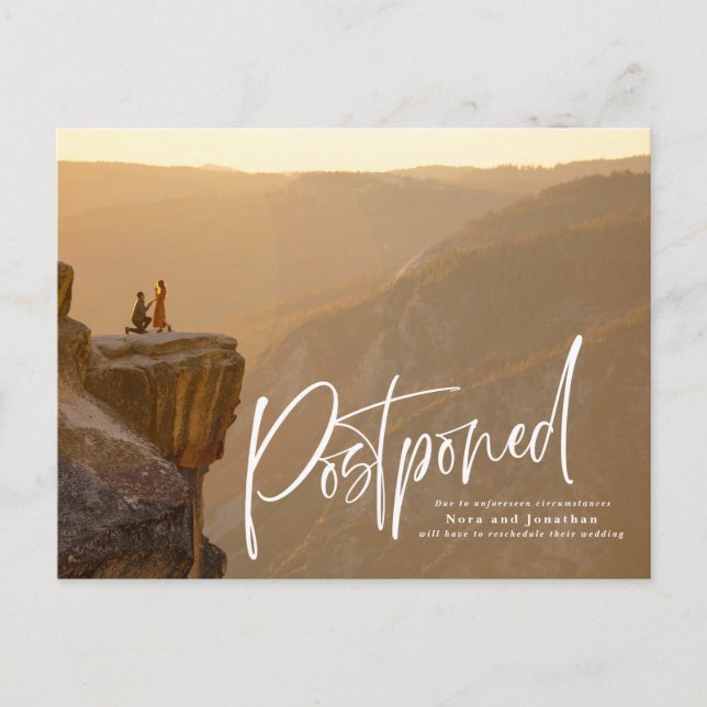 Quick Brush Script Postponcard Ankündigungspostkarte (Vorderseite)