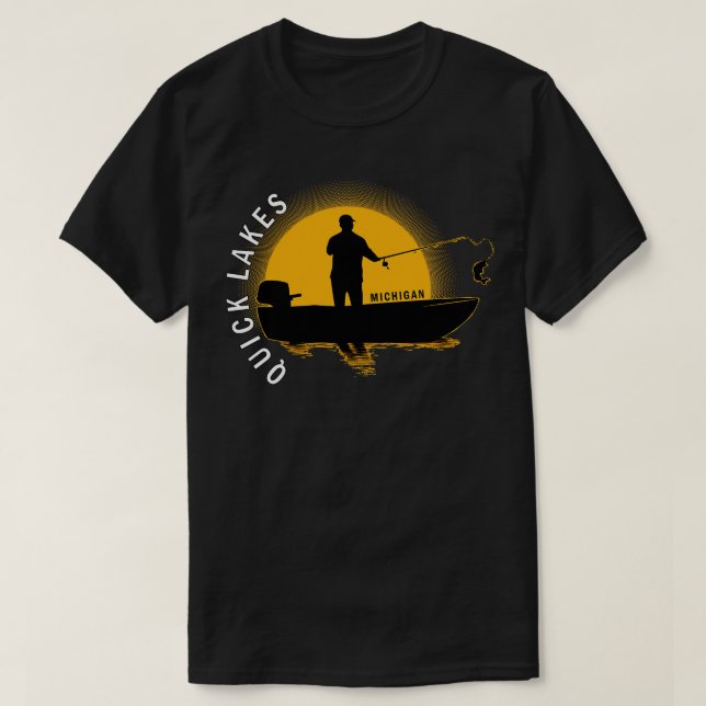 Quick Lakes Fischen Michigan Sunrise T-Shirt (Design vorne)