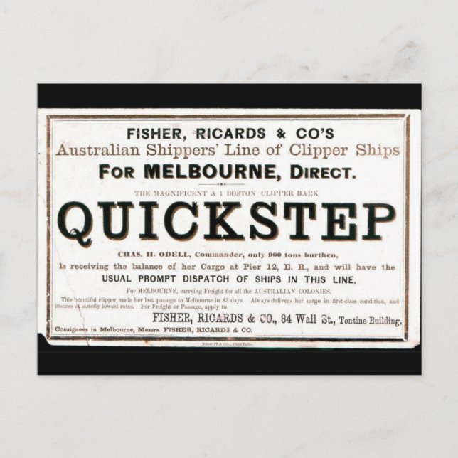Quickstep Clipper Segelschiffe 1859 Postkarte (Vorderseite)