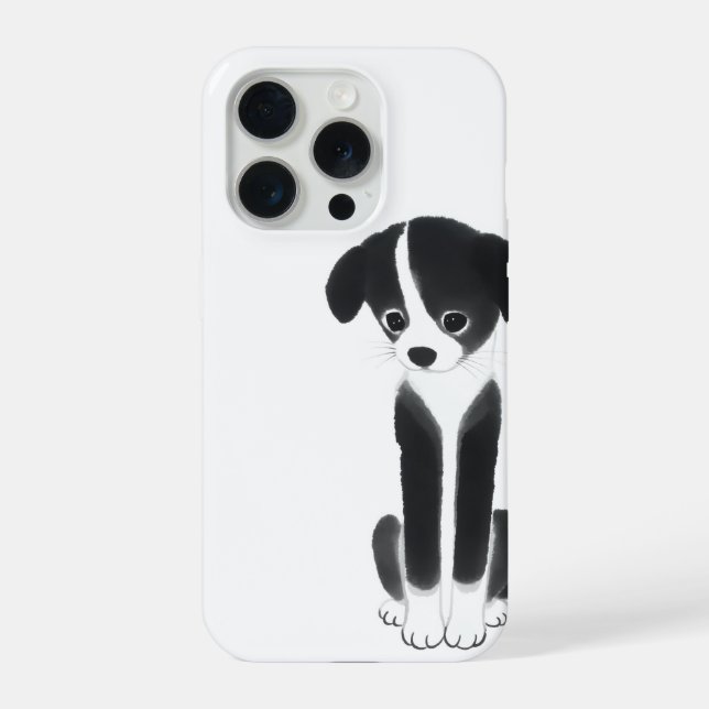 Quiet Companion – Zen Ink Puppy iPhone 15 Pro Hülle (Rückseite)