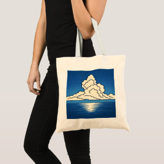 Quiet Horizon – Minimal Ocean & Cloud Art Tote Bag Tragetasche