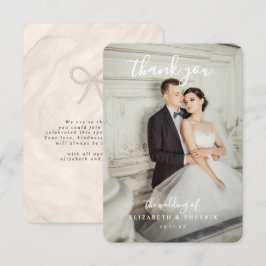 Quiet Luxury Champagne Pearl Bow Wedding Photo  Dankeskarte