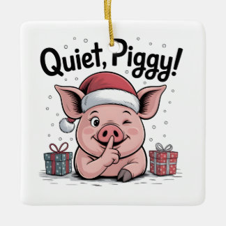Quiet Piggy Christmas Santa hat Democratic  Keramikornament