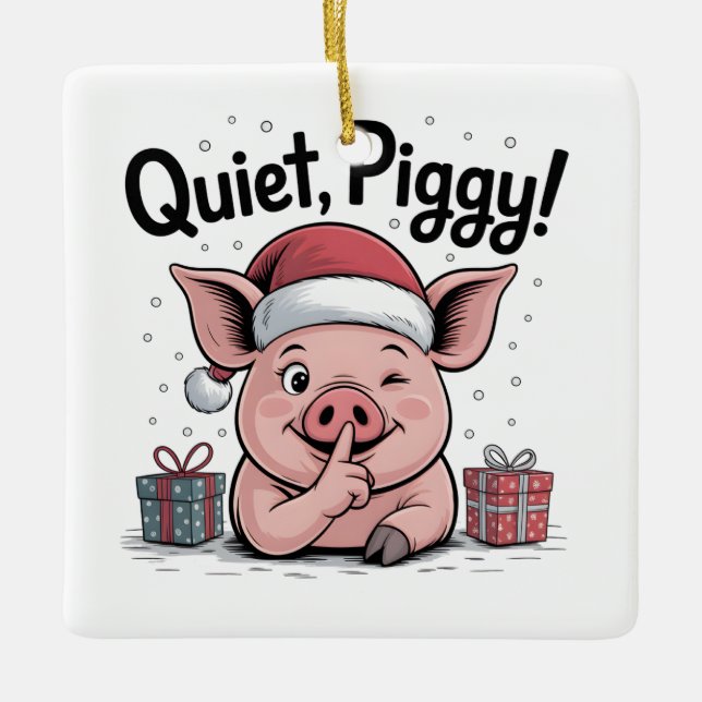 Quiet Piggy Christmas Santa hat Democratic  Keramikornament (Vorderseite)