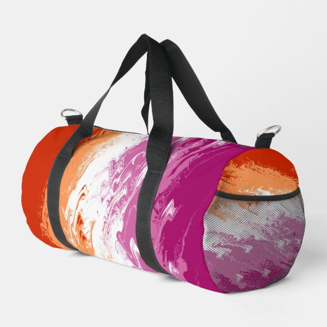 Quiggly Trippy Groovy Abstrakte Lesbian-Stolperfla Duffle Bag (Rechte Ecke)