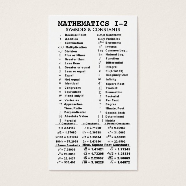 Quik-Ref Mathematik I-2 Pocket/Brieftasche (Vorderseite)