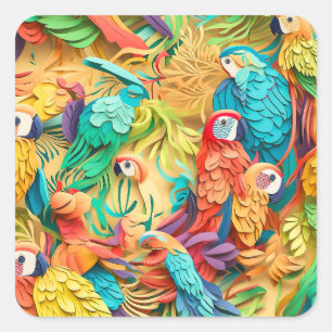 Quill Paper Parrots Quadratischer Aufkleber