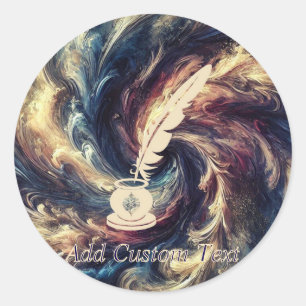 Quill Pen Moderne Abstrakte Kunst Runder Aufkleber