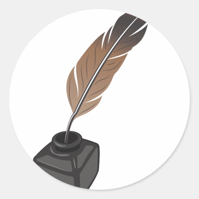 Quill Pen Runder Aufkleber (Vorderseite)