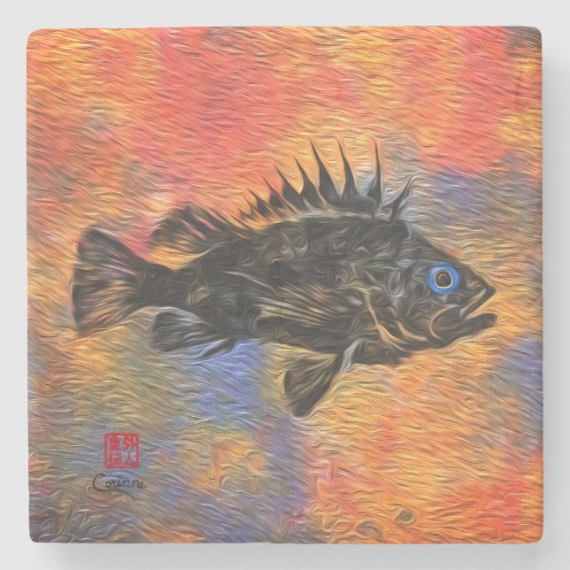 Quillback Rockfish - Marmor-Untersetzer Steinuntersetzer (Vorderseite)