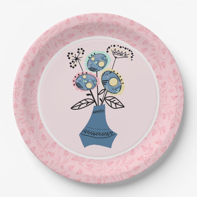 Quillen, Blume in Vase Pappteller (Vorderseite)