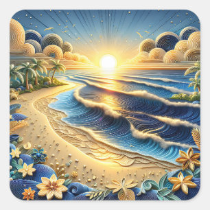 Quilling Effect von Ocean View Tropical Paper Quadratischer Aufkleber