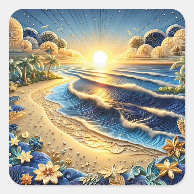 Quilling Effect von Ocean View Tropical Paper Quadratischer Aufkleber (Vorderseite)