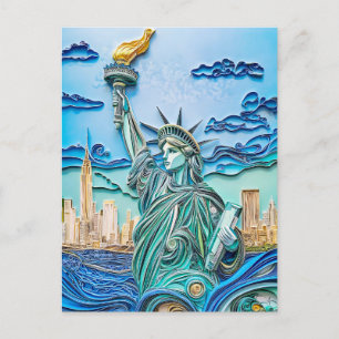 Quilling-Statue der Freiheit bei Sonnenuntergang Postkarte