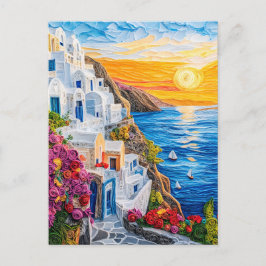 Quilling Sunset in Santorini Oia Postkarte