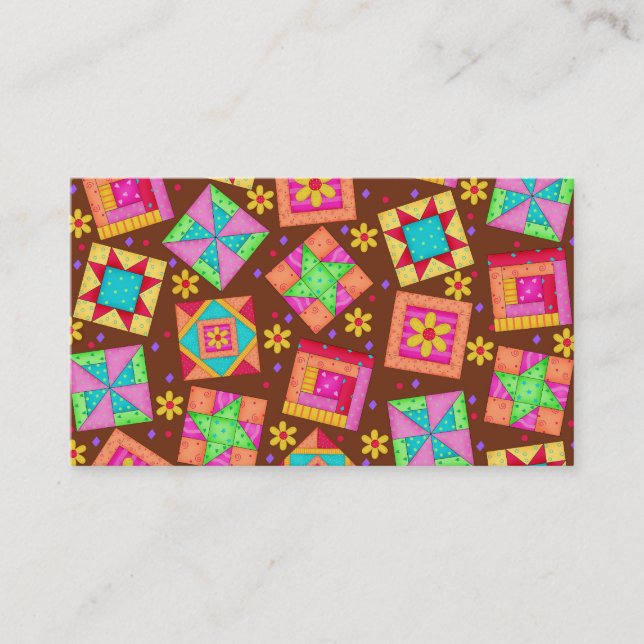 Quilt Art Business Card auf braunem Hintergrund Visitenkarte (Vorderseite)