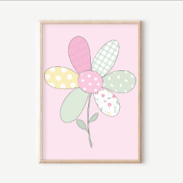 Quilt Art Print Set: Flower on Pink Background Poster