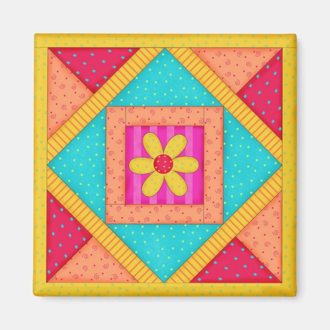 Quilt Block Art Square Magnet (Vorne)