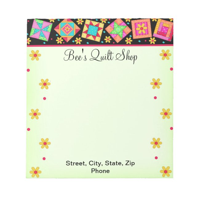 Quilt Block, grün und schwarz Editor Notizblock (Vorderseite)