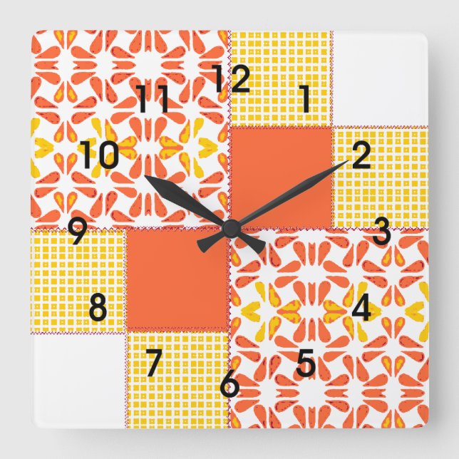 Quilt Block Pattern Autumn Tints Quadratische Wanduhr (Vorderseite)
