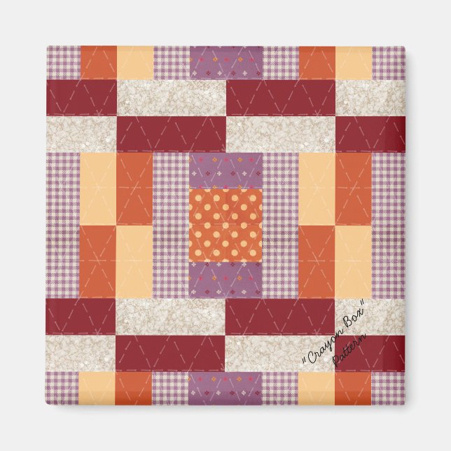 Quilt Blockmuster "Crayon Box" Quadrat-Magnet Magnet (Vorne)
