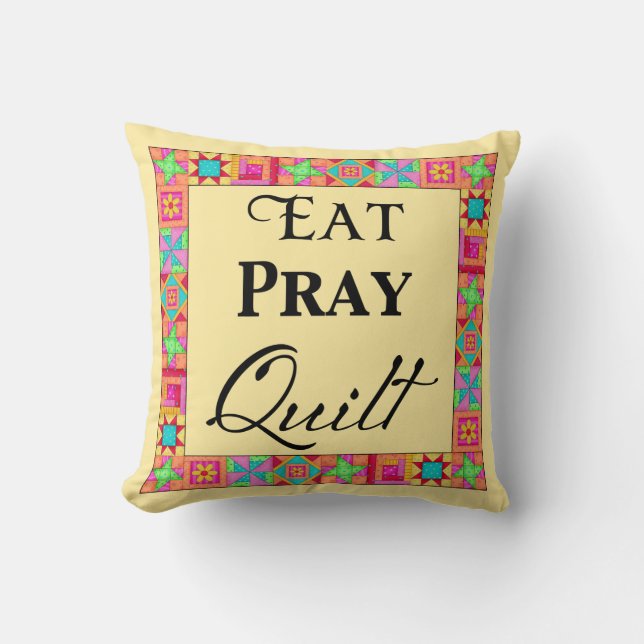 Quilt Blocks Border Art Eat Pray Quilt Gelb Kissen (Vorderseite)