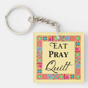 Quilt Blocks Border Art Eat Pray Quilt Gelb Schlüsselanhänger