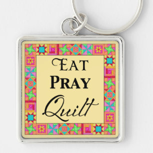 Quilt Blocks Border Art Eat Pray Quilt Gelb Schlüsselanhänger