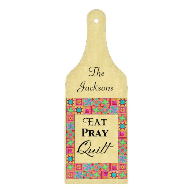 Quilt Blocks Border Art Eat Pray Quilt Gelb Schneidebrett (Vorderseite)