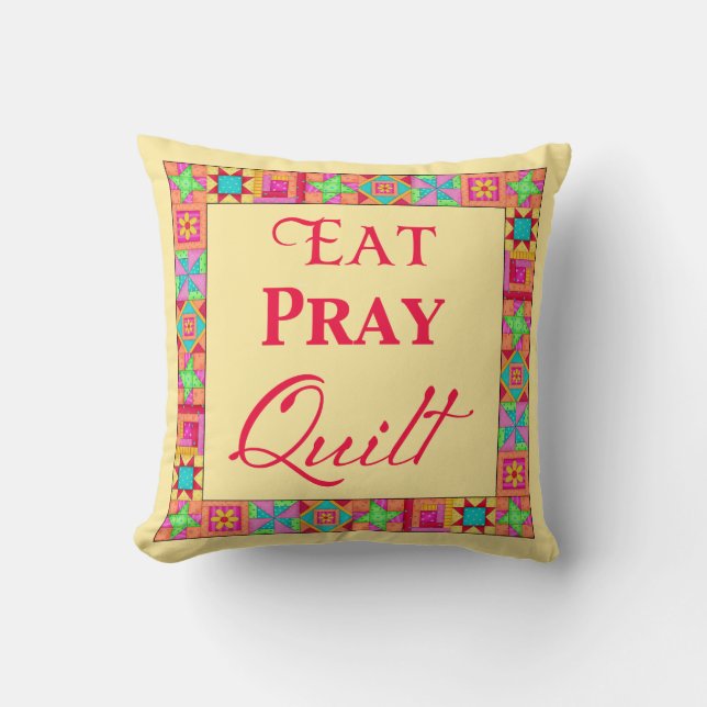 Quilt Blocks Patchwork Art Eat Pray Quilt Yellow Kissen (Vorderseite)