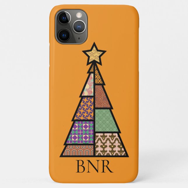 Quilt Christmas Tree mit Monogram iPhone Case (Rückseite)