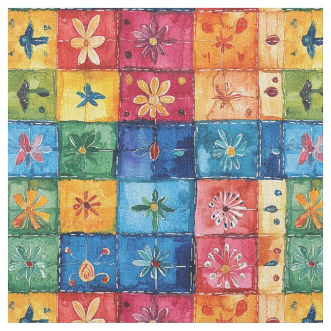 Quilt Floral Pattern-Papel Picado Patchwork Stoff (Nahaufnahme)