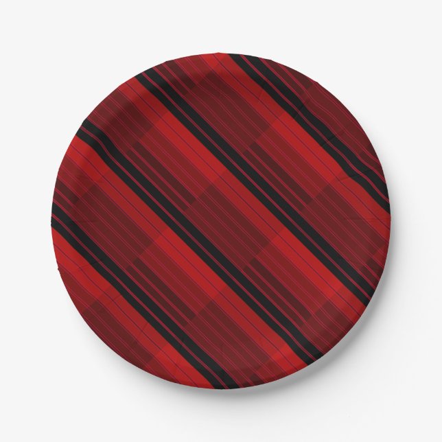Quilt für rotes und schwarzes geometrisches Patchw Pappteller (Vorderseite)