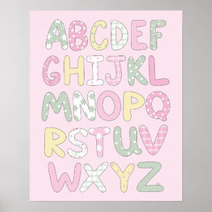 Quilt-Kunstposter-Set: Alphabet auf rosa Hintergru Poster