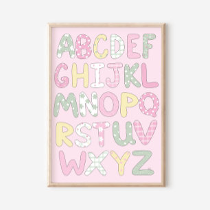 Quilt-Kunstposter-Set: Alphabet auf rosa Hintergru Poster