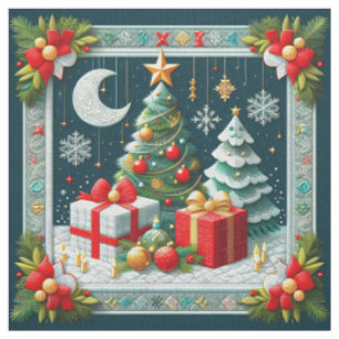 Quilt-Look-Christmosszene Mond und Bäume Stoff