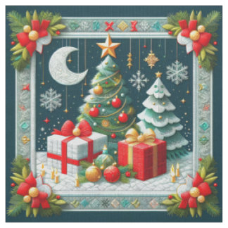 Quilt-Look-Christmosszene Mond und Bäume Stoff