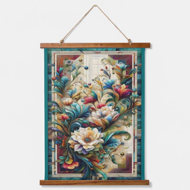 Quilt Look Florals Holztäfelung Wandteppiche (Vorderseite)
