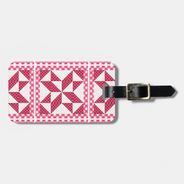 Quilt Look Pink Polka Dots Gepäckanhänger (Vorderseite horizontal)