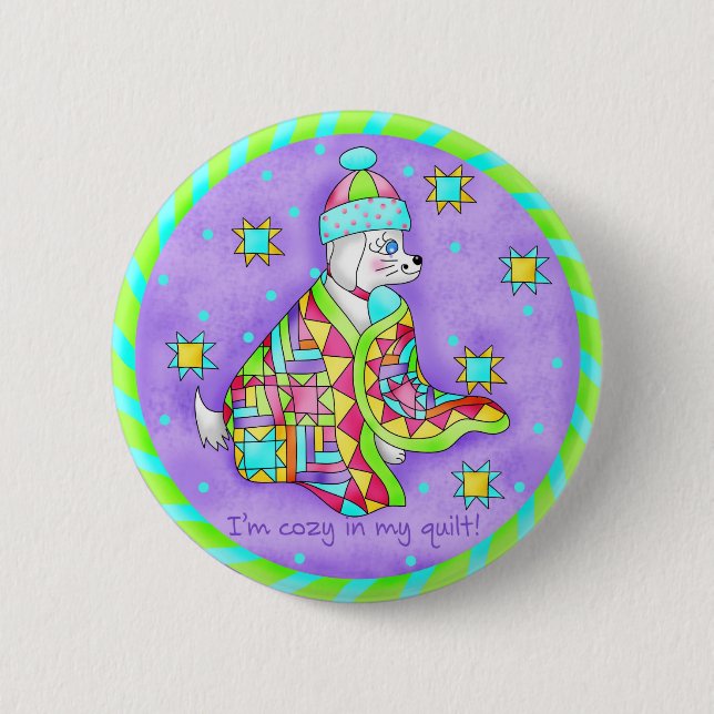 Quilt Lover Dog Button (Vorderseite)